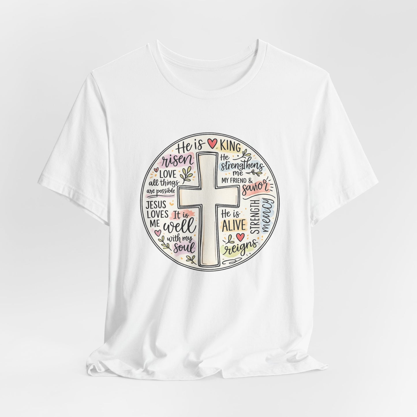 Christian Cross Faith T-Shirt — He Is Risen Inspirational Graphic Tee