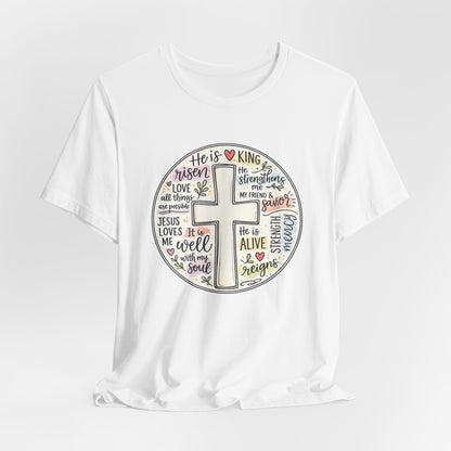 Christian Cross Faith T-Shirt — He Is Risen Inspirational Graphic Tee