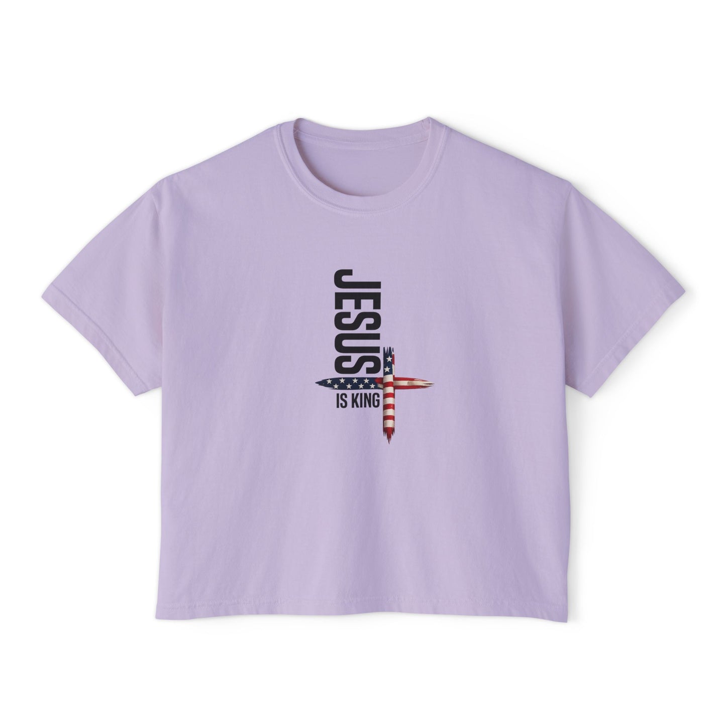Jesus Is King American Flag Cross Women's Boxy Tee