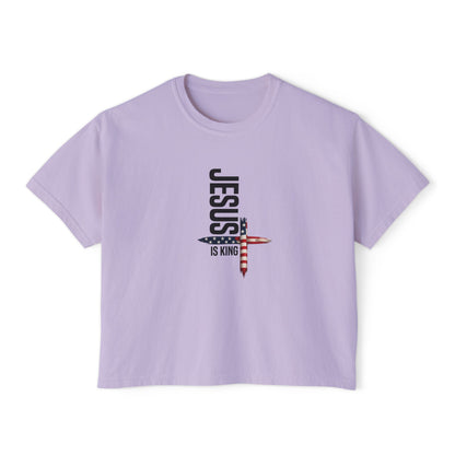 Jesus Is King American Flag Cross Women's Boxy Tee