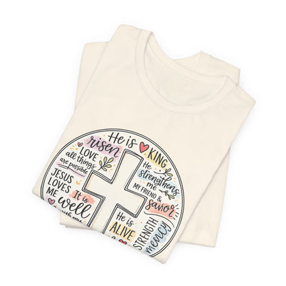Christian Cross Faith T-Shirt — He Is Risen Inspirational Graphic Tee