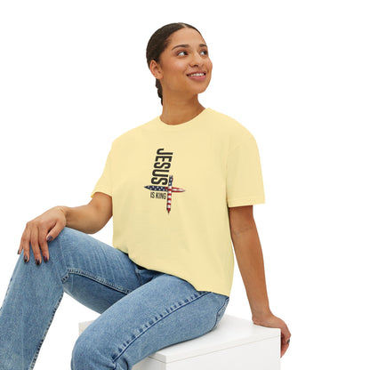 Jesus Is King American Flag Cross Women's Boxy Tee