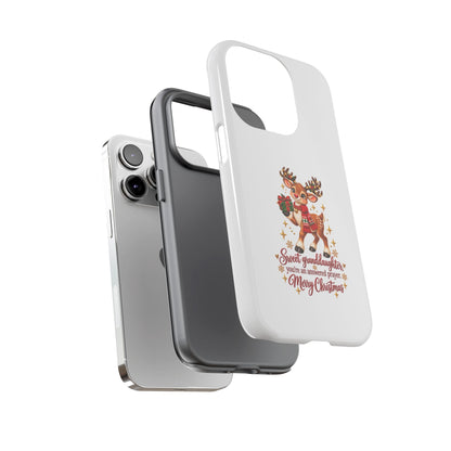 Christmas Reindeer Phone Case — “Sweet granddaughter you’re an answered prayer” Holiday Phone Cover
