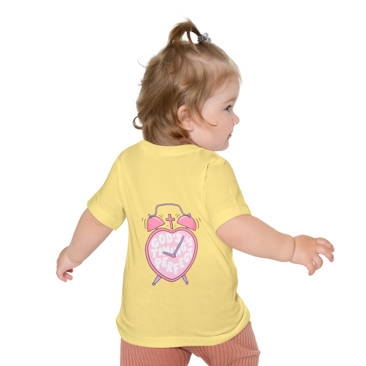 Baby T-Shirt — Pink Christian Faith Design: “Blessed is the Nation” & Heart Alarm “God’s Timing is Perfect”