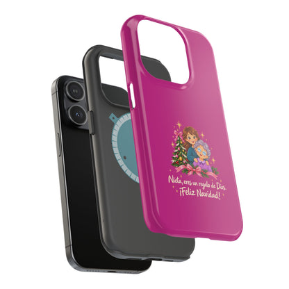 Magenta Christmas Grandma Phone Case — "Abuela, eres un regalo de Dios. ¡Feliz Navidad!" Magnetic Impact-Resistant