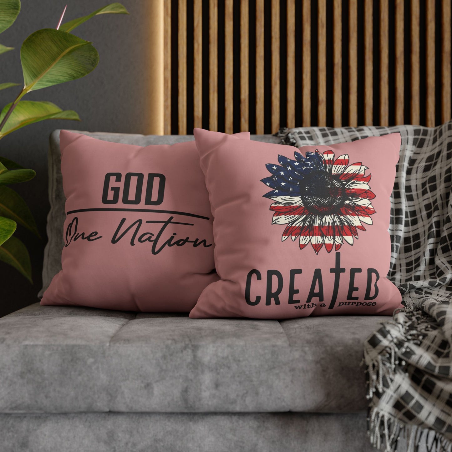 CREATED WITH A PURPOSE & GOD UNDER ONE NATION Canvas Pillowcase
