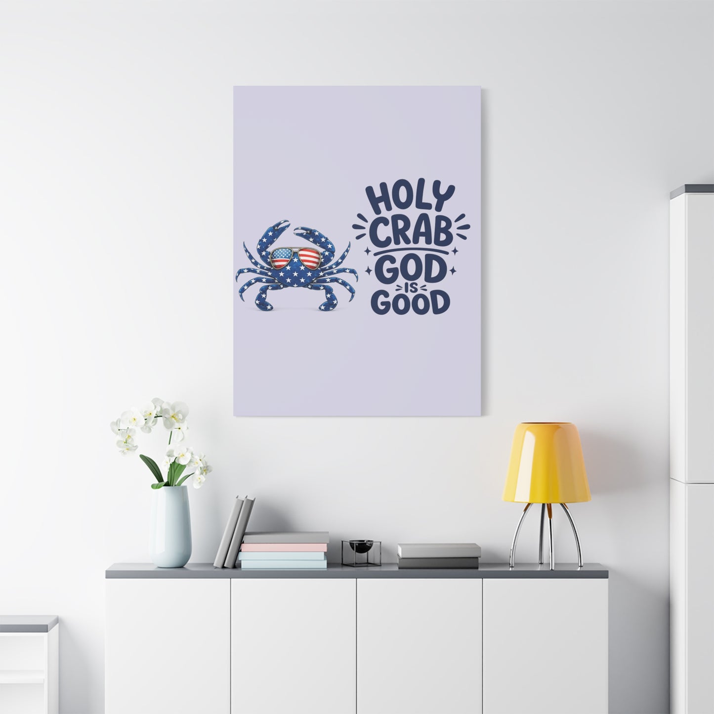 Patriotic Crab Canvas — "Holy Crab God Is Good" Wall Art