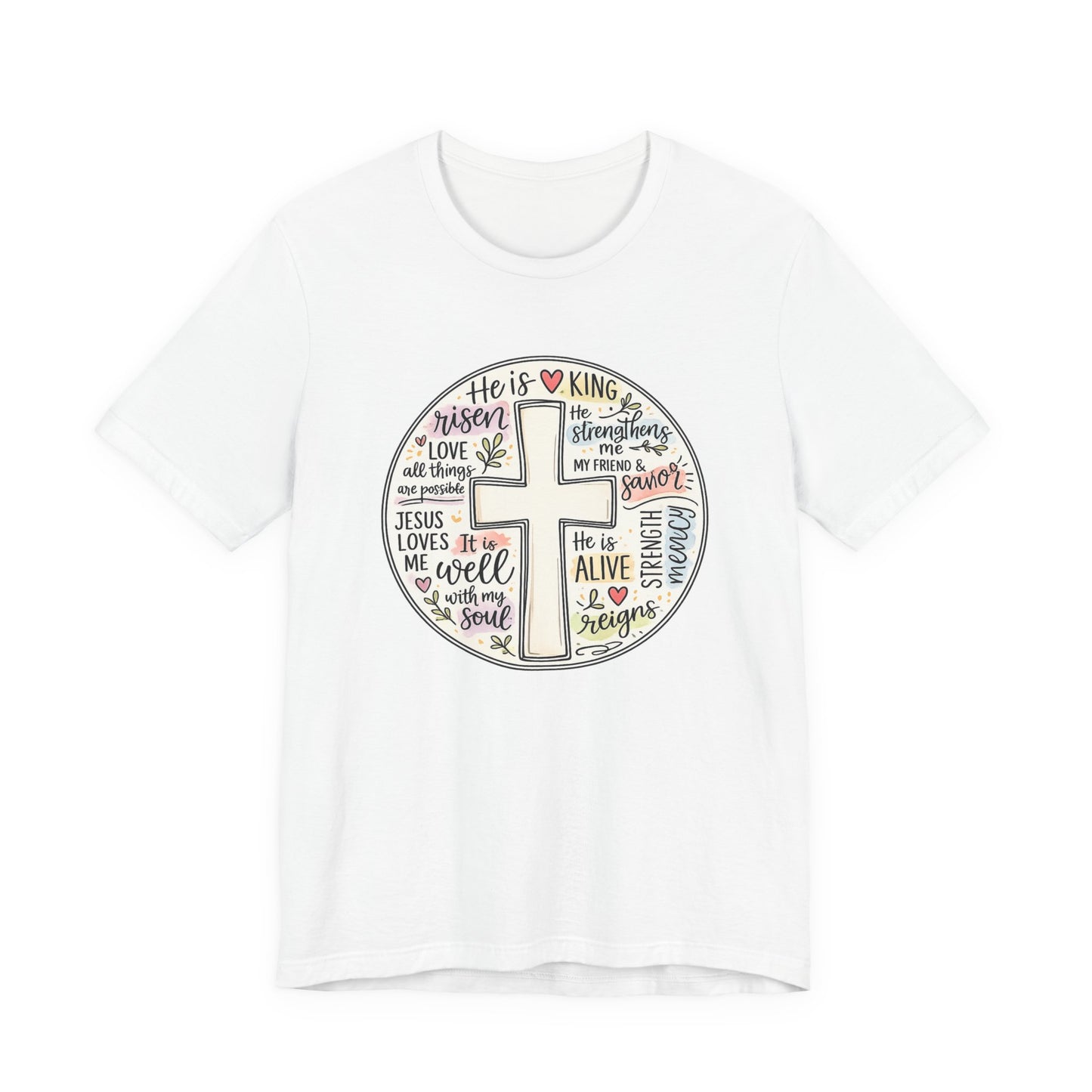 Christian Cross Faith T-Shirt — He Is Risen Inspirational Graphic Tee