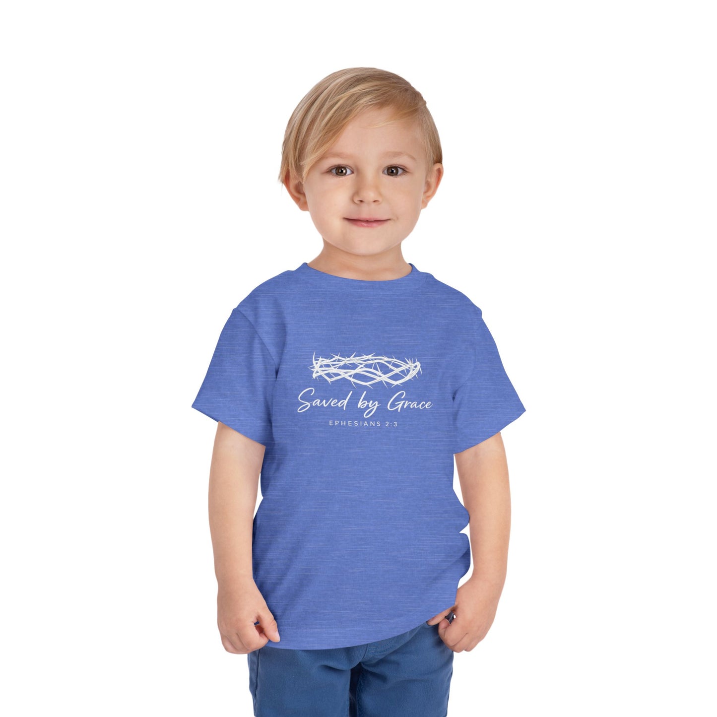 Toddler Tee — "Saved by Grace" Christian Crown of Thorns Shirt (Ephesians 2:8)
