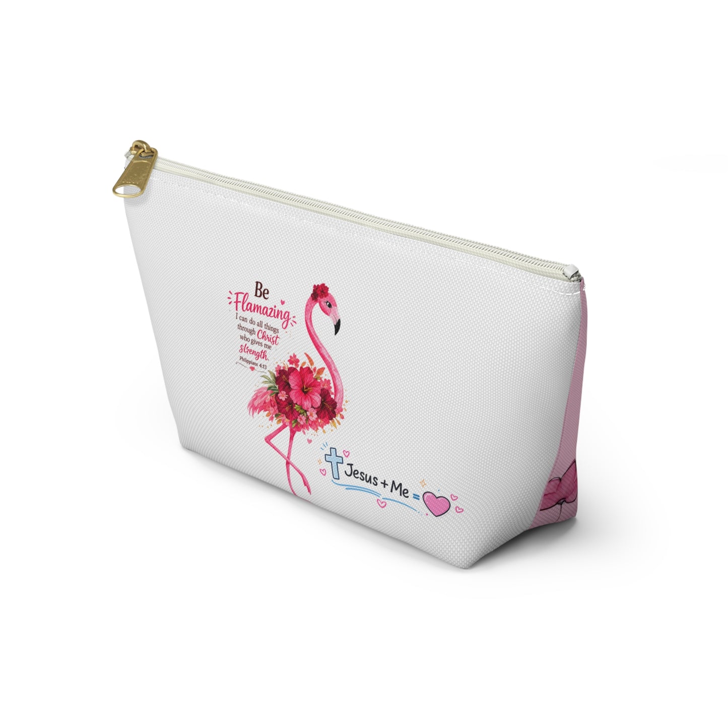 Flamingo Floral Accessory Pouch — Pink T‑Bottom Makeup Bag