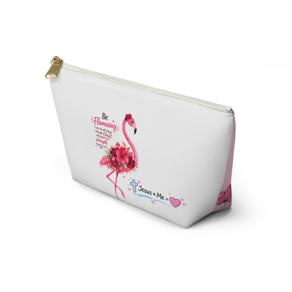 Flamingo Floral Accessory Pouch — Pink T‑Bottom Makeup Bag
