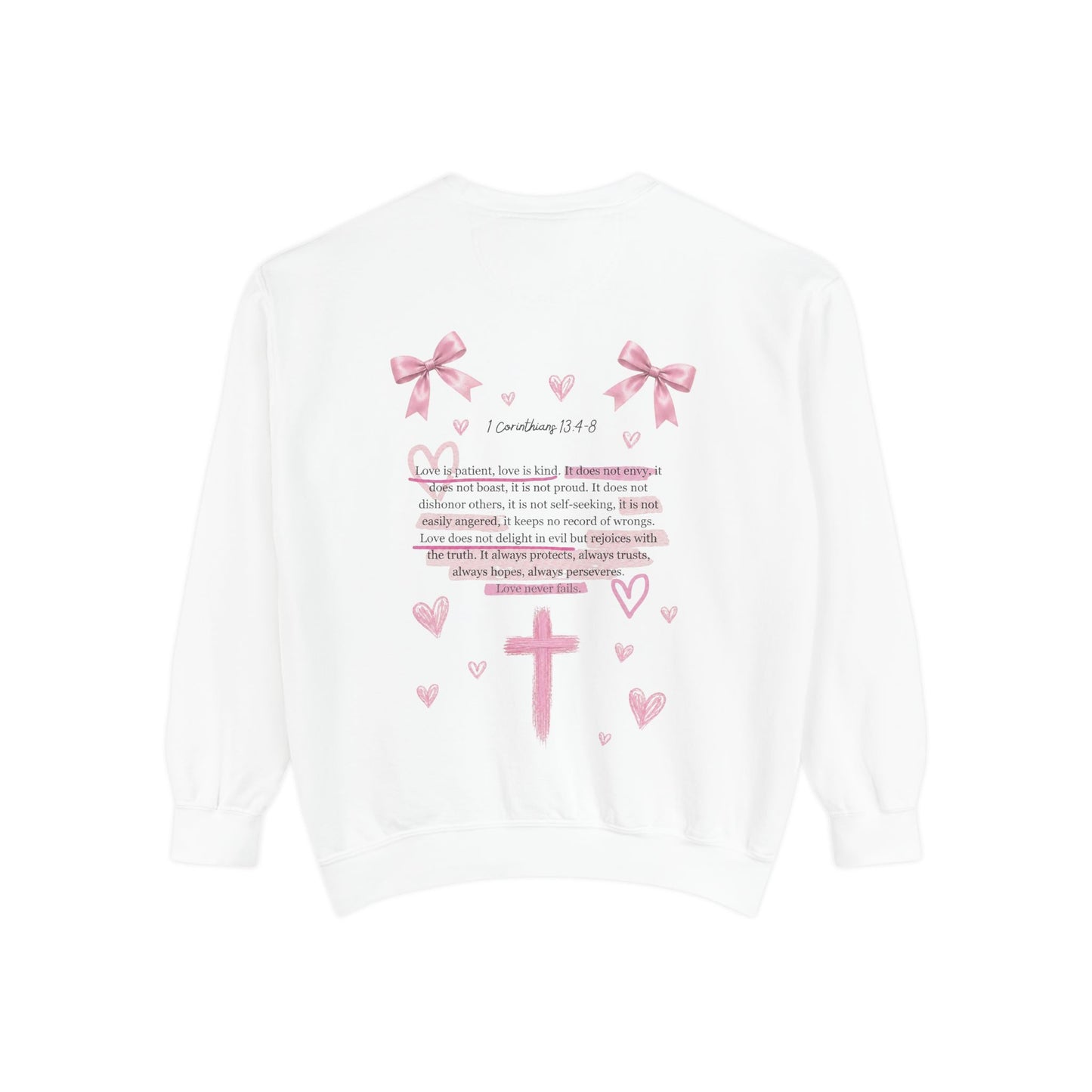 Christian Cross Sweatshirt — Pink Faith Message Garment-Dyed Crewneck