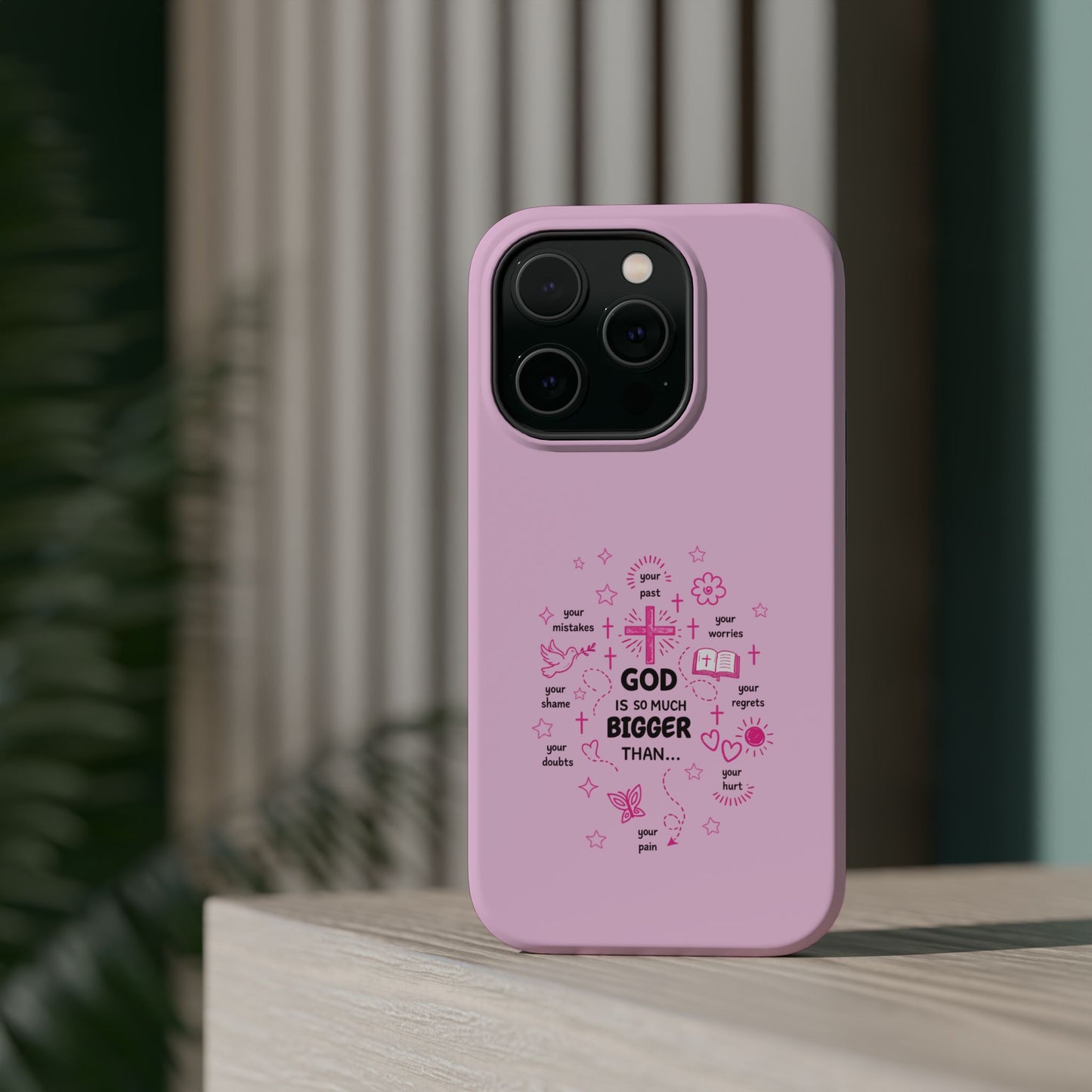 Pink Faith Phone Case — "God Is So Much Bigger Than..." Magnetic Impact-Resistant Case