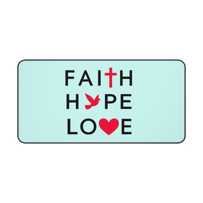 Faith Hope Love Desk Mat — Christian Inspirational Mousepad with Cross, Dove & Heart