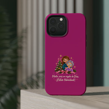 Magenta Christmas Grandma Phone Case — "Abuela, eres un regalo de Dios. ¡Feliz Navidad!" Magnetic Impact-Resistant