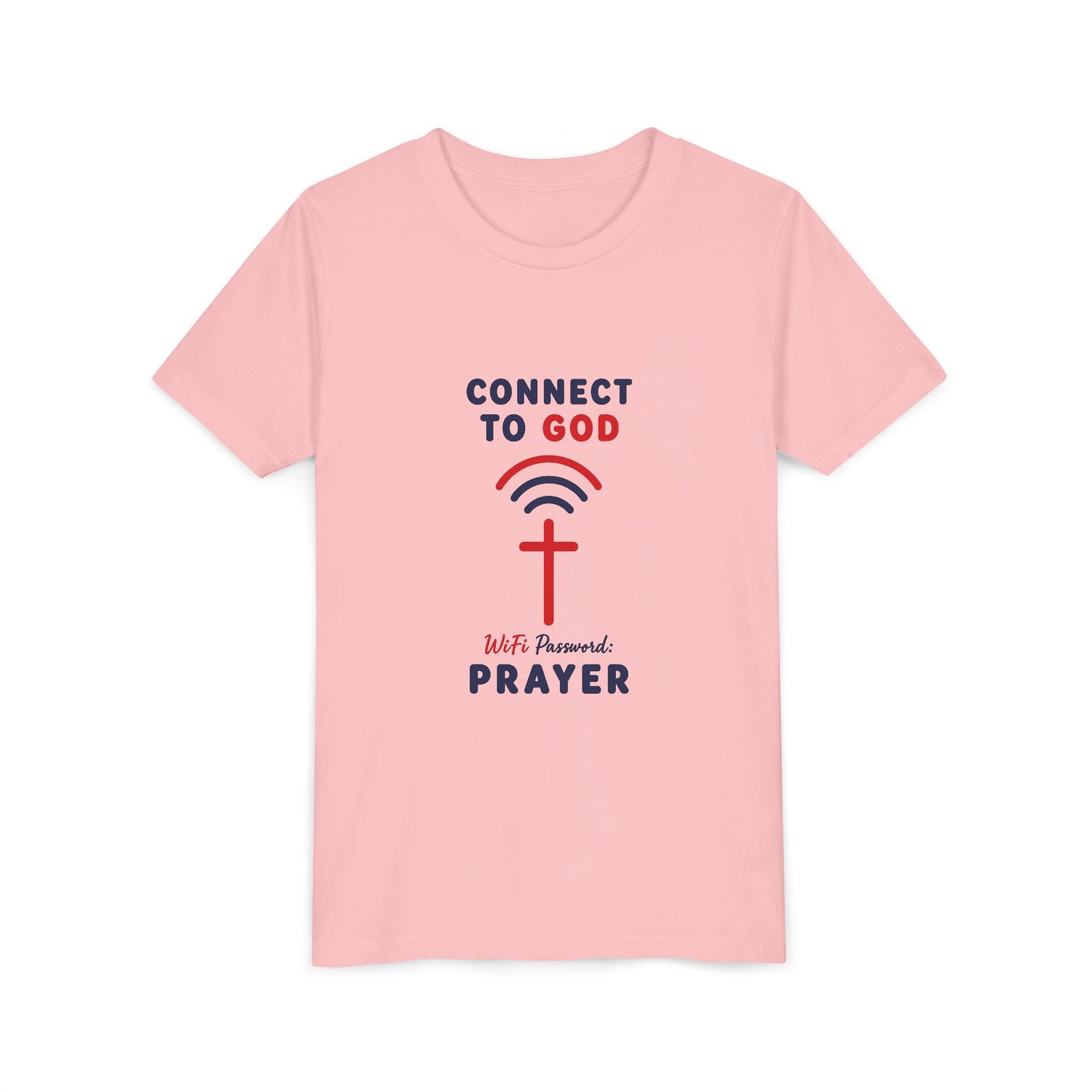 Youth Tee — "Connect to God" Prayer Wi-Fi Cross Shirt
