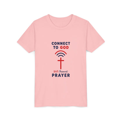 Youth Tee — "Connect to God" Prayer Wi-Fi Cross Shirt