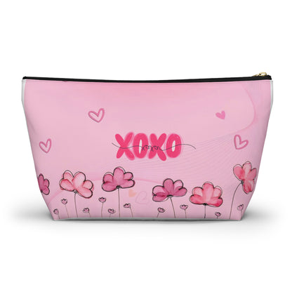 Flamingo Floral Accessory Pouch — Pink T‑Bottom Makeup Bag