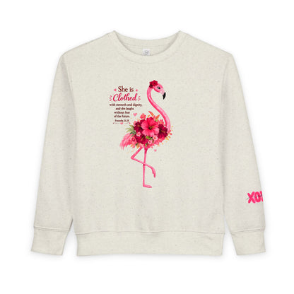 Toddler Sweatshirt - Pink Floral Flamingo "She is clothed" Valentine XOXO