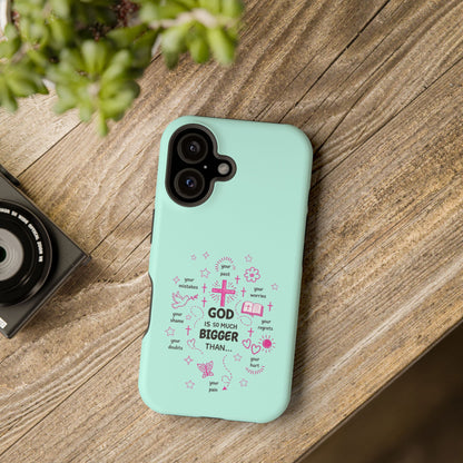 Mint Christian Phone Case — "God Is So Much Bigger Than..." Magnetic Impact-Resistant