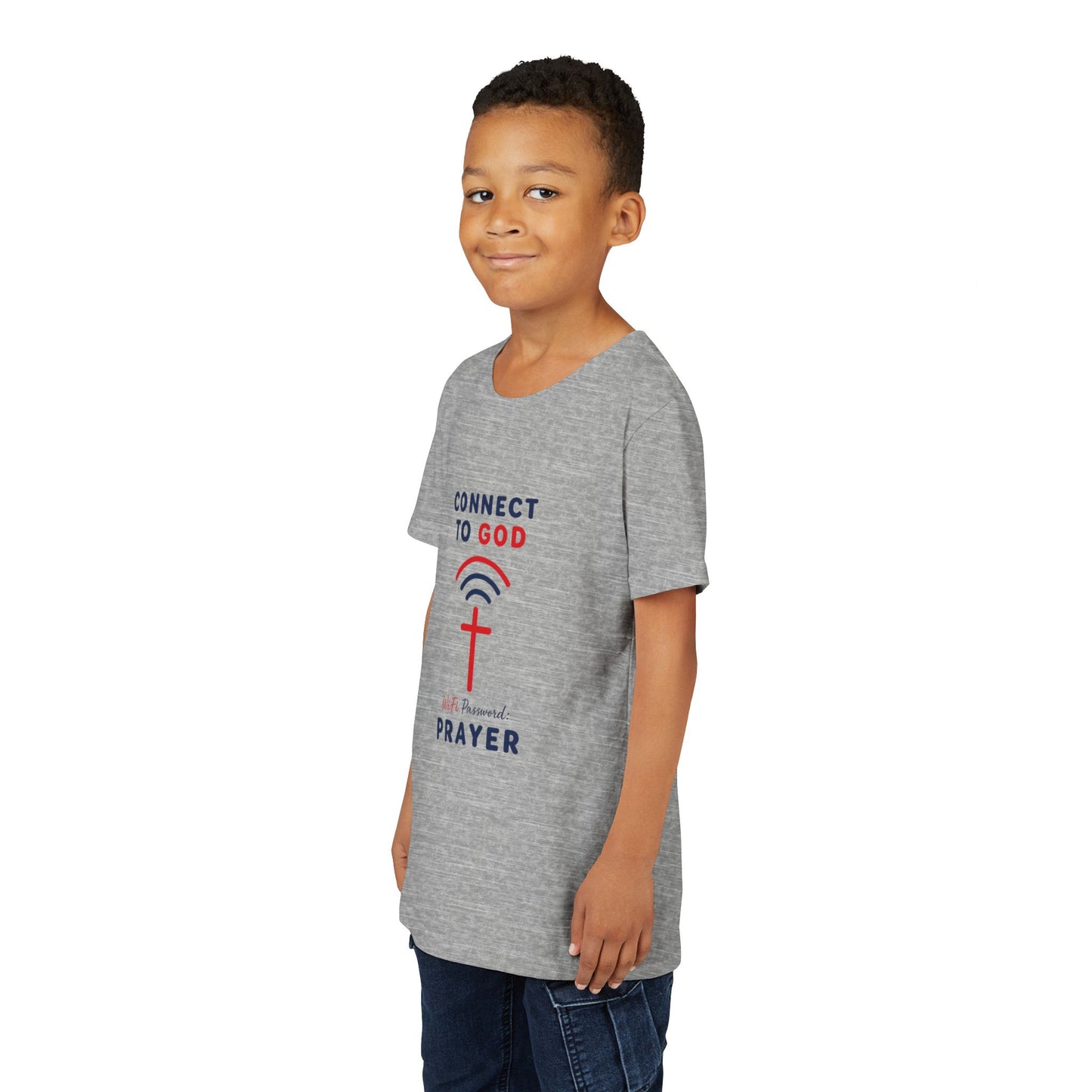 Youth Tee — "Connect to God" Prayer Wi-Fi Cross Shirt
