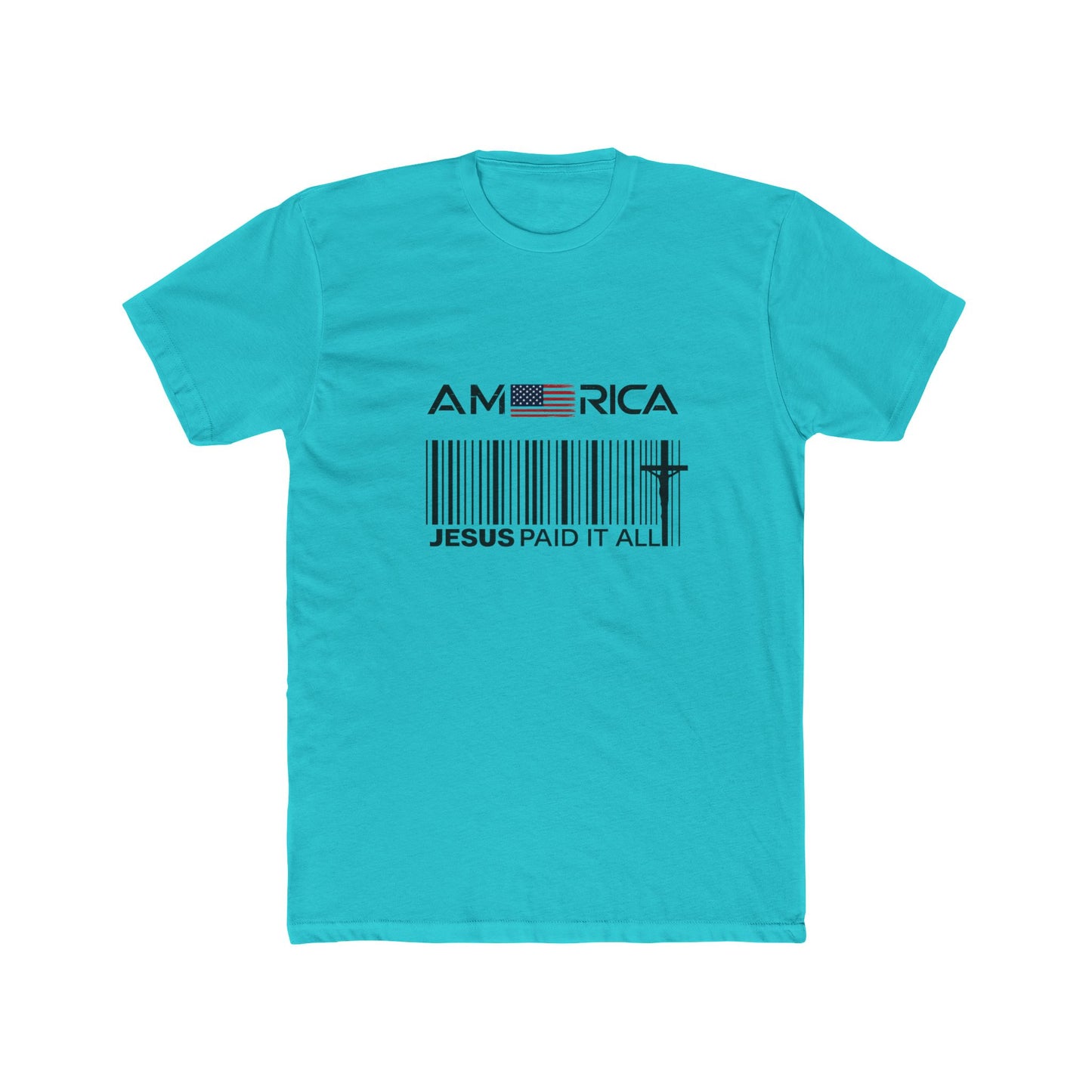 America Barcode Cross T-Shirt – "Jesus Paid It All" Christian Faith Tee
