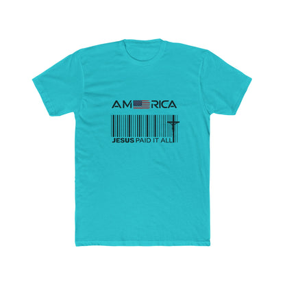 America Barcode Cross T-Shirt – "Jesus Paid It All" Christian Faith Tee