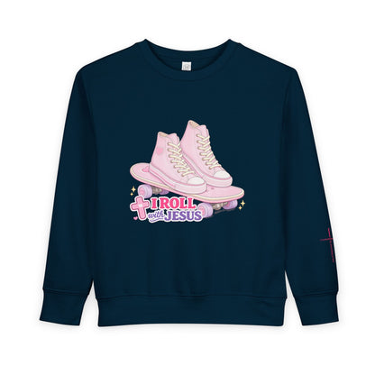 Toddler Sweatshirt — "I Roll With Jesus" Christian Toddler Tee