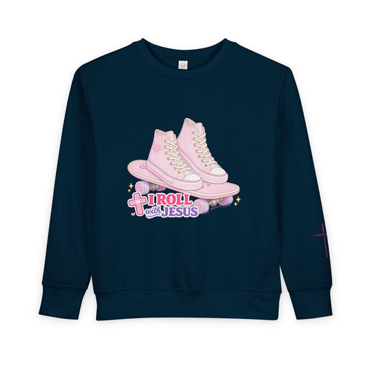 Toddler Sweatshirt — "I Roll With Jesus" Christian Toddler Tee