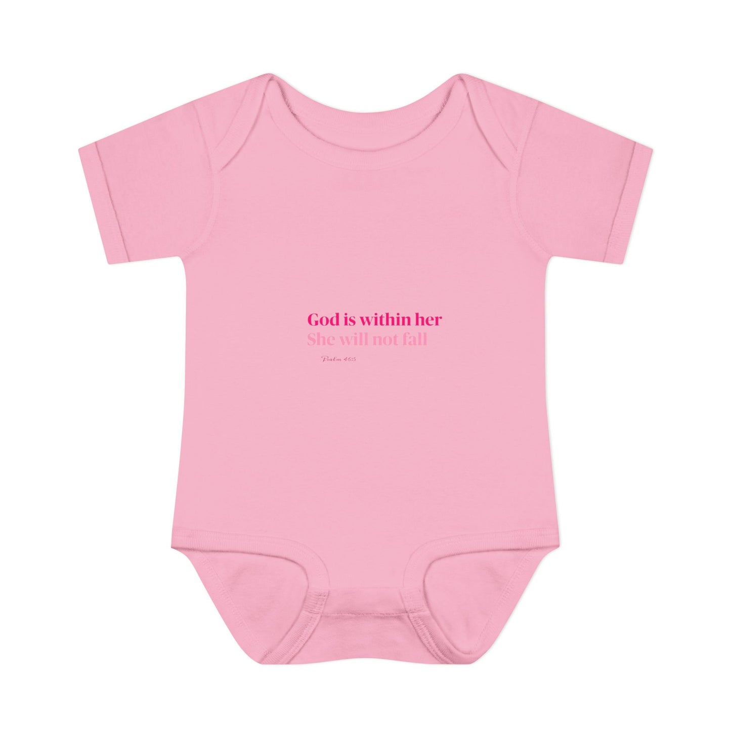 Infant Bodysuit – "God Is Within Her She Will Not Fall" Pink Cross Christian Baby Onesie