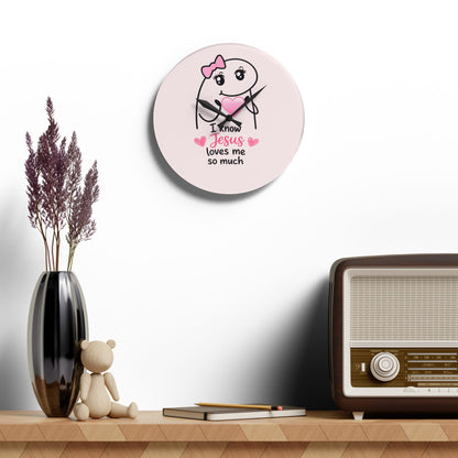 Acrylic Wall Clock — "I Know Jesus Loves Me So Much" Pink Faith Wall Clock