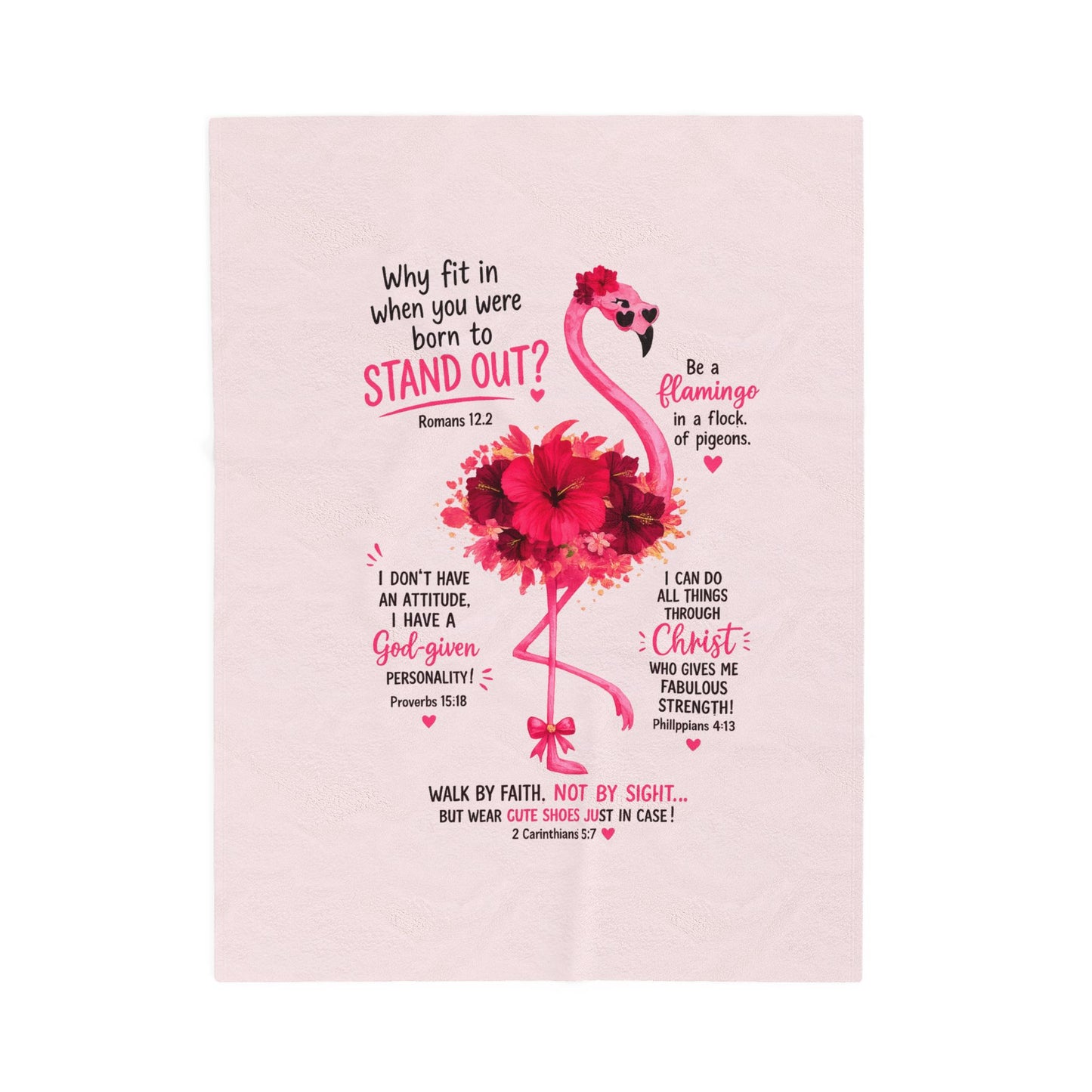 Flamingo Faith Velveteen Plush Blanket – Inspirational Bible Verse Throw ("Stand Out")