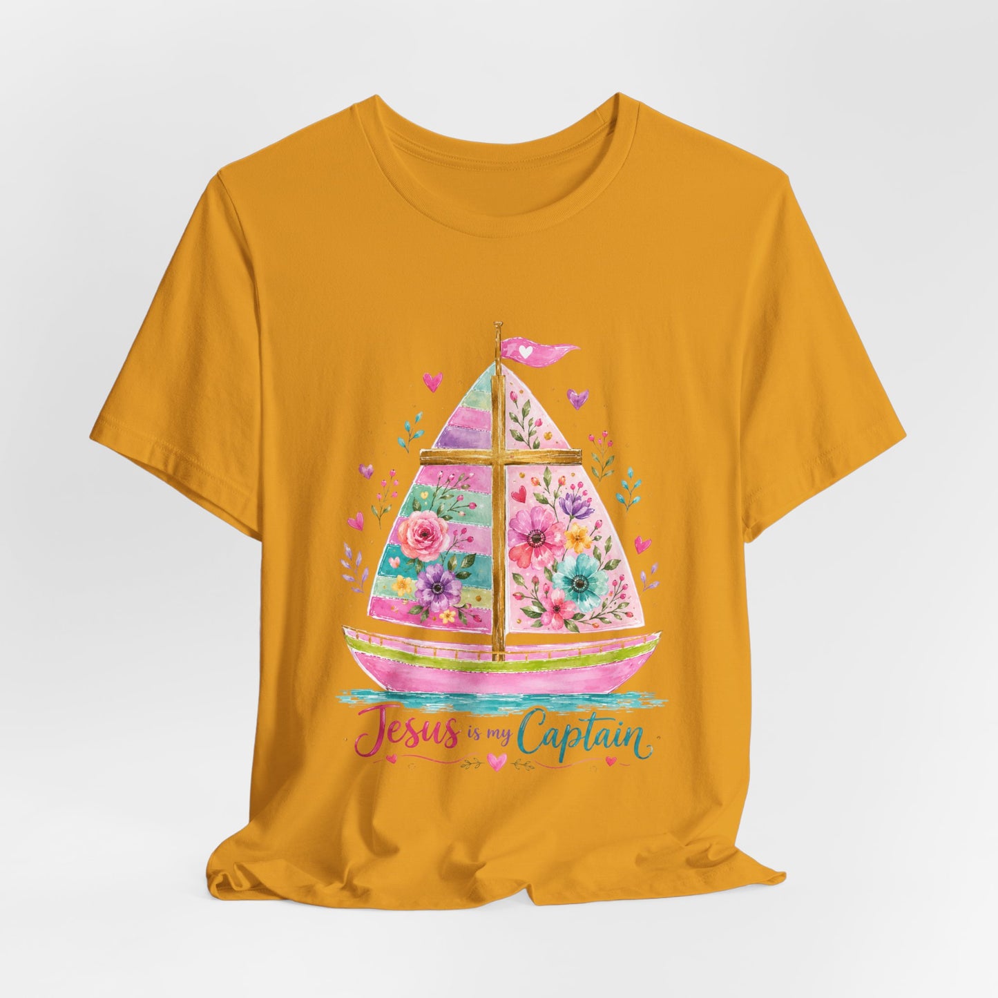 Jesus Is My Captain Floral Sailboat T-Shirt