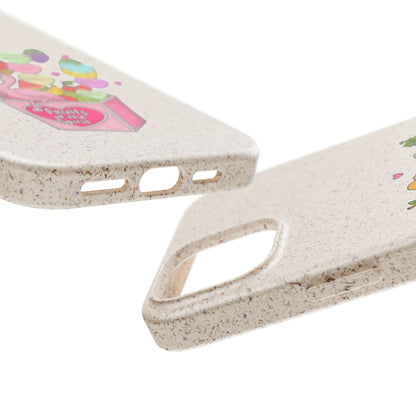 Biodegradable Phone Case — Cute Flamingo & Fruit Hearts "Fruity Love" Eco-Friendly iPhone Cover