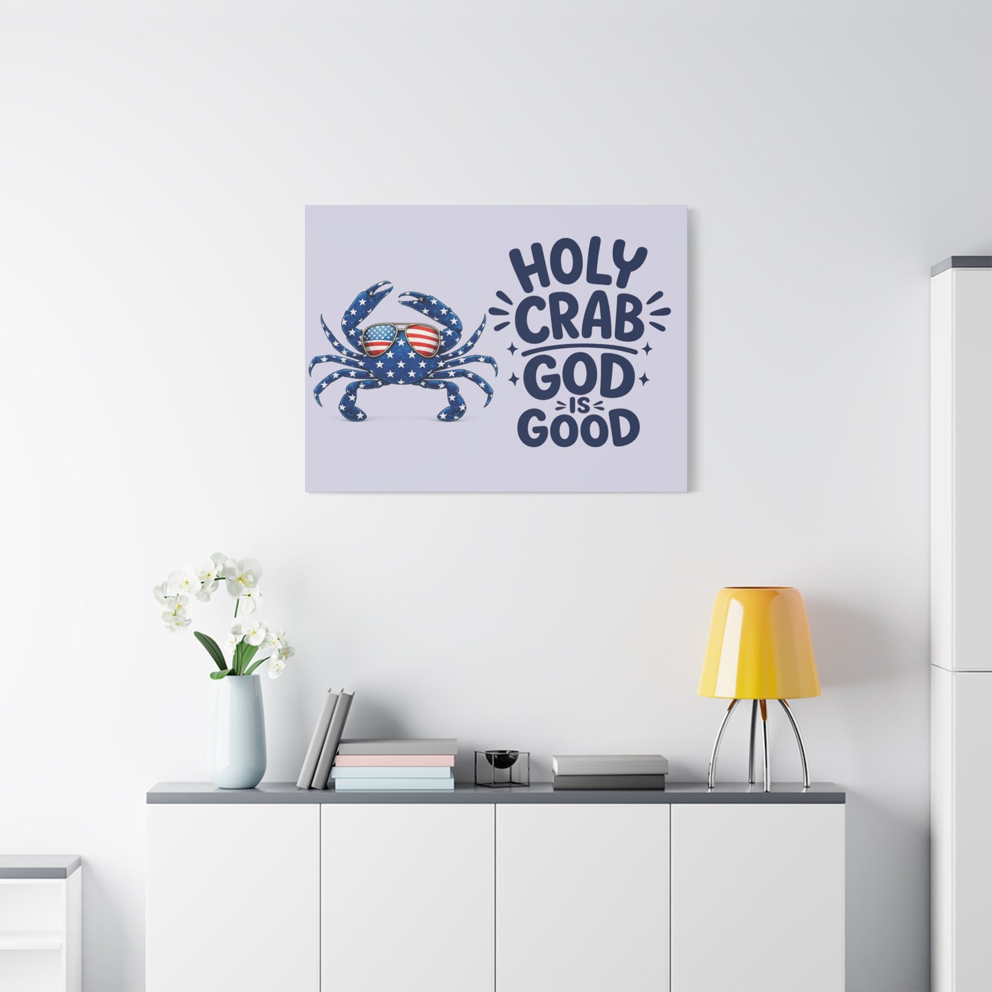 Patriotic Crab Canvas — "Holy Crab God Is Good" Wall Art