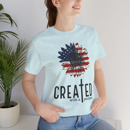 Created With A Purpose American Flag Sunflower T-Shirt