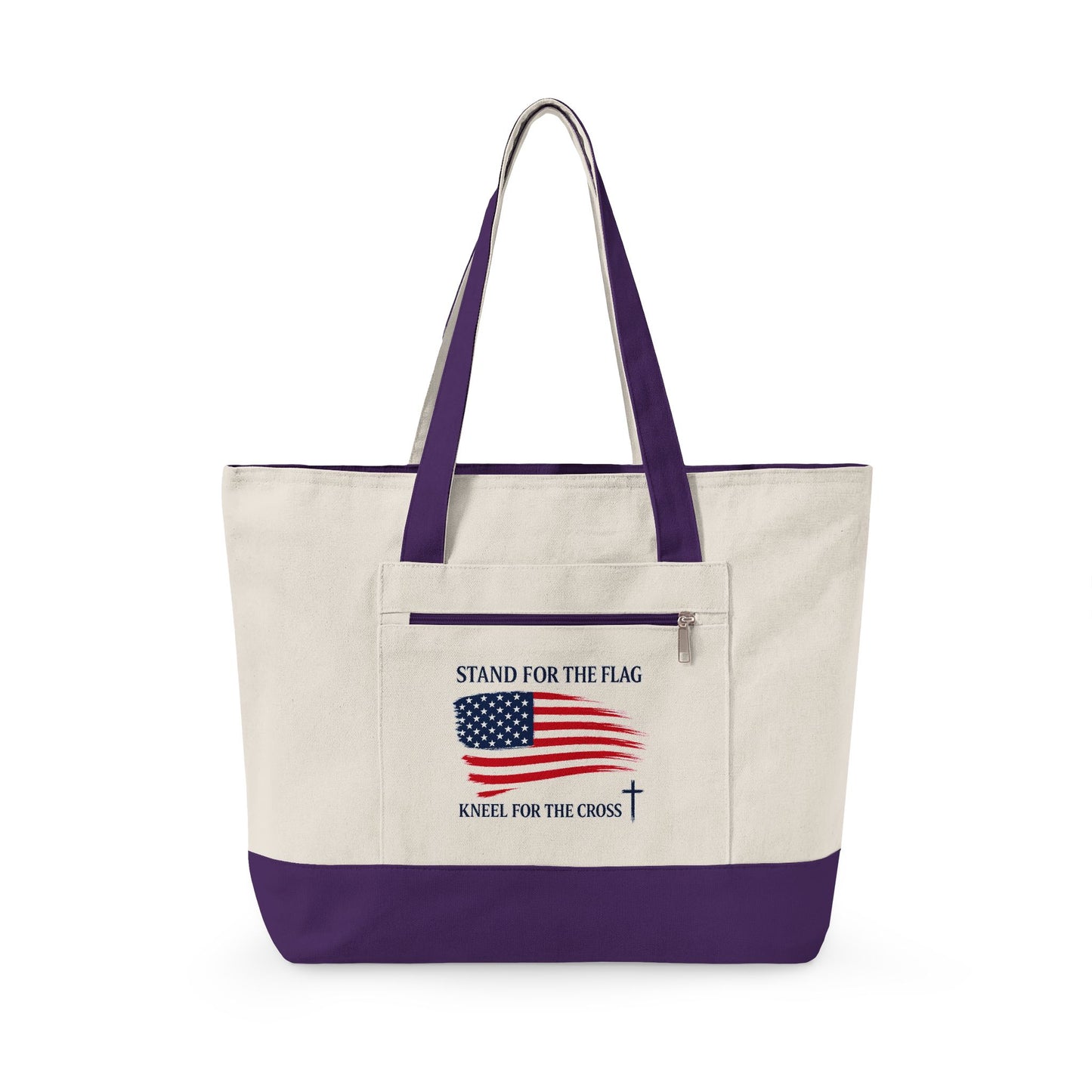 American Flag Canvas Tote Bag — "Stand For The Flag" Patriotic Zippered Tote