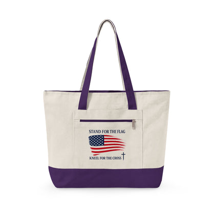 American Flag Canvas Tote Bag — "Stand For The Flag" Patriotic Zippered Tote