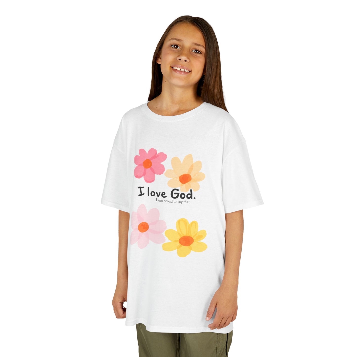 Kids Tee — Floral "I Love God" Christian Shirt for Girls & Boys