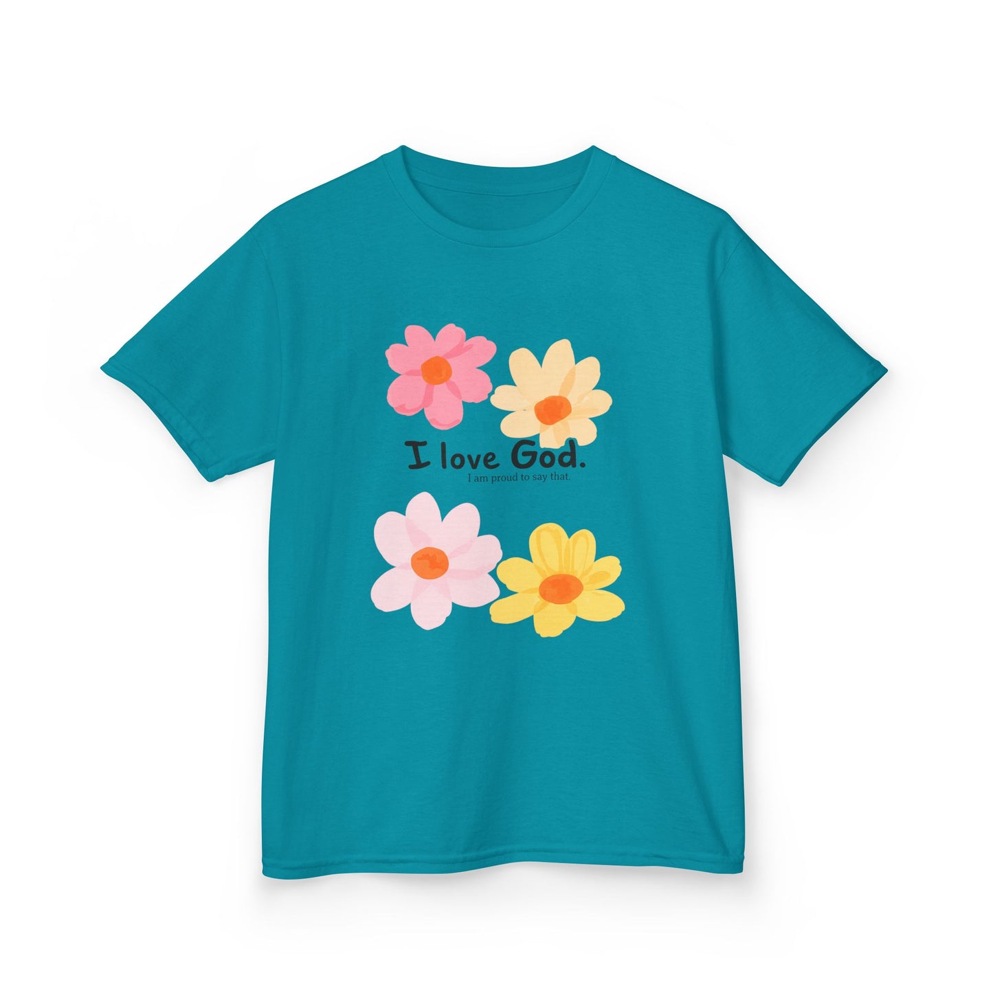Kids Tee — Floral "I Love God" Christian Shirt for Girls & Boys