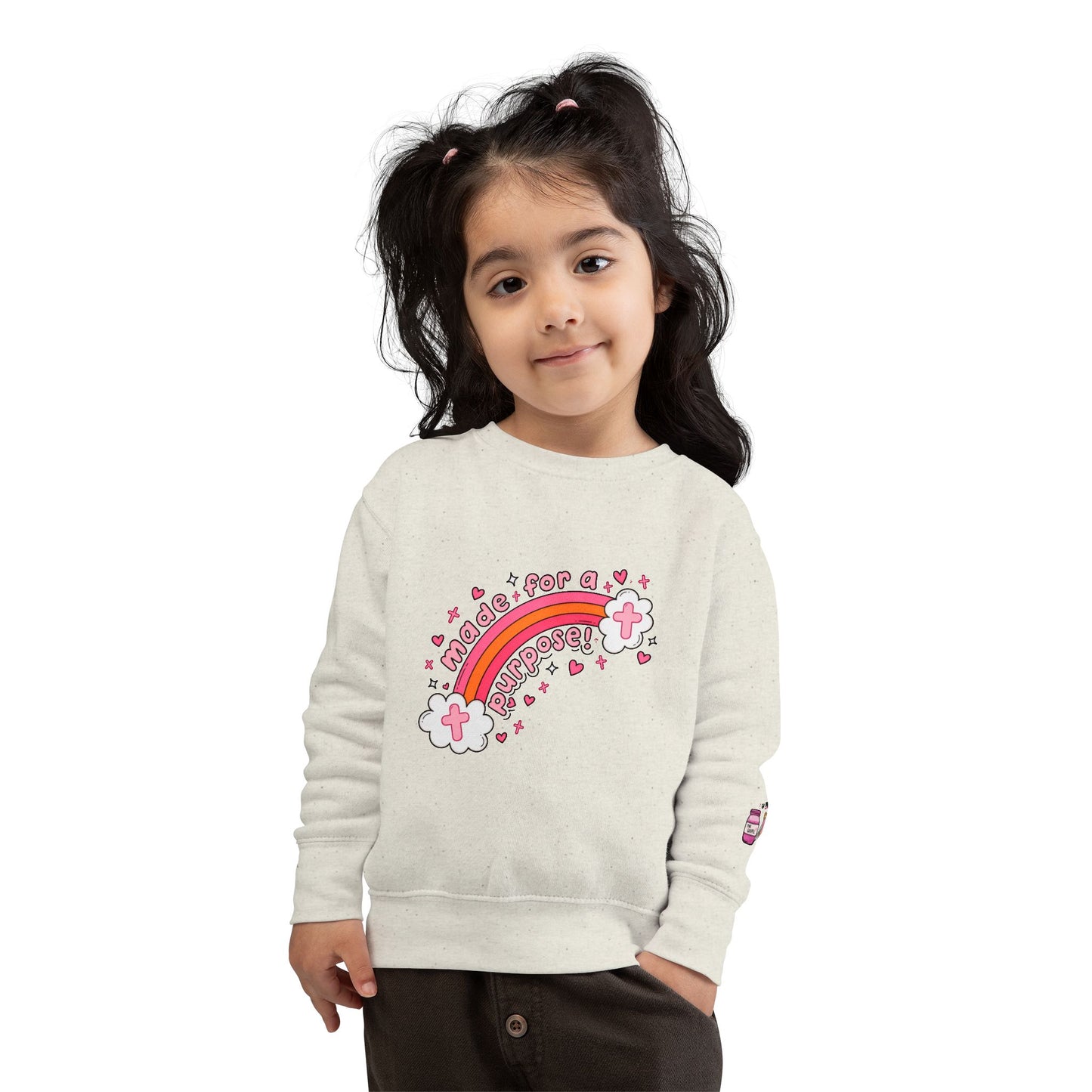 Toddler Sweatshirt — 'Made for a Purpose' Rainbow & 'God's Timing is Perfect' Pink Graphic