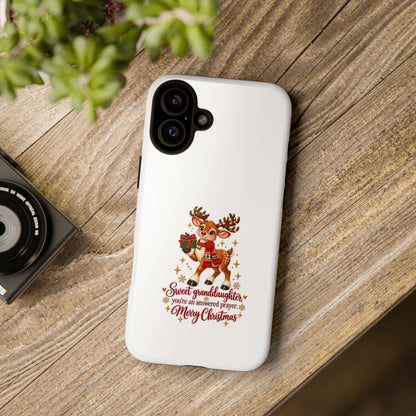 Christmas Reindeer Phone Case — “Sweet granddaughter you’re an answered prayer” Holiday Phone Cover