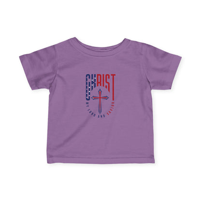 Infant Tee — "Christ Is Lord" Red & Blue Cross Baby Shirt