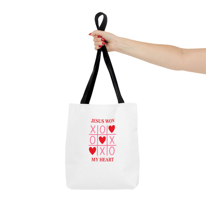 Tote Bag — "Jesus Won My Heart" Christian Scripture Heart Tic‑Tac‑Toe Design