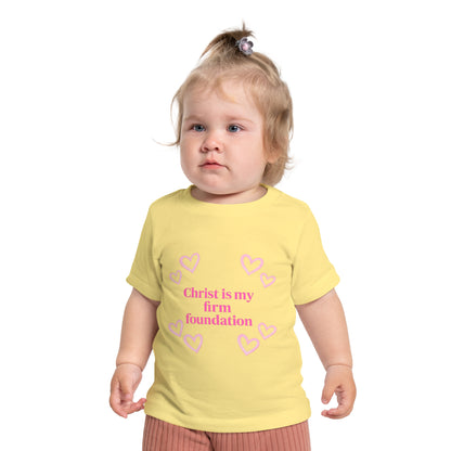 Christian Baby T-Shirt - "Christ is my firm foundation" Heart Design (I Know Jesus Loves Me)
