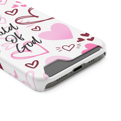 Phone Case — "Child of God" Card Holder Case, Pink Hearts Christian Phone Cover