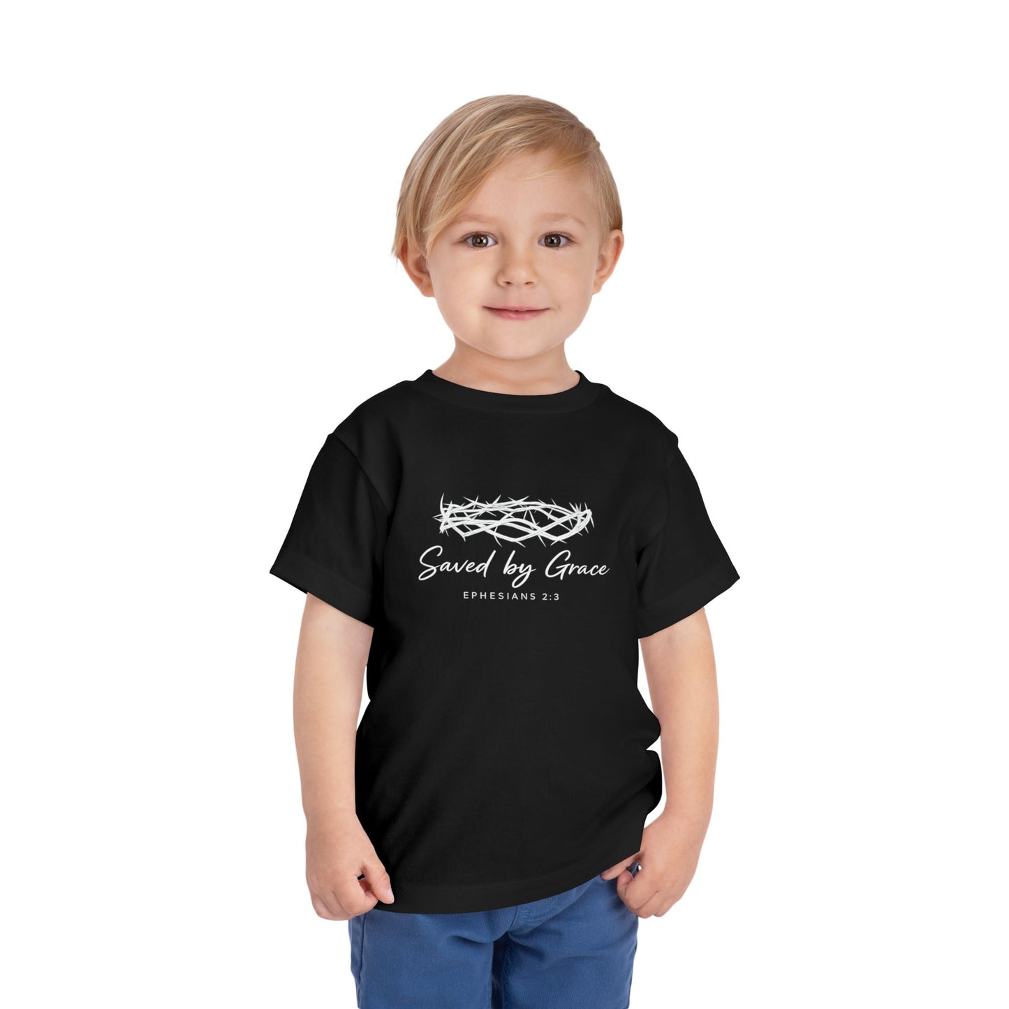 Toddler Tee — "Saved by Grace" Christian Crown of Thorns Shirt (Ephesians 2:8)