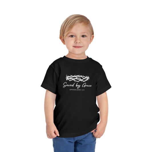 Toddler Tee — "Saved by Grace" Christian Crown of Thorns Shirt (Ephesians 2:8)