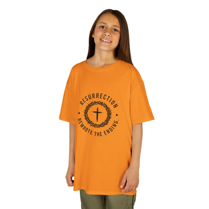UNISEX KIDS Tee — 'Resurrection: He Wrote the Ending' Cross Graphic