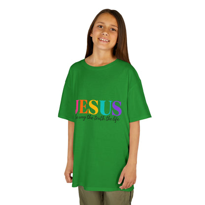 Kids Tee — "JESUS The Way The Truth The Life" Rainbow Christian T-Shirt
